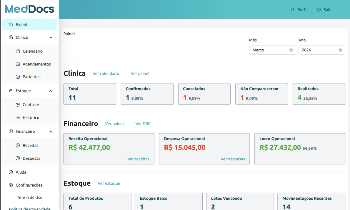 Controle financeiro no MedDocs